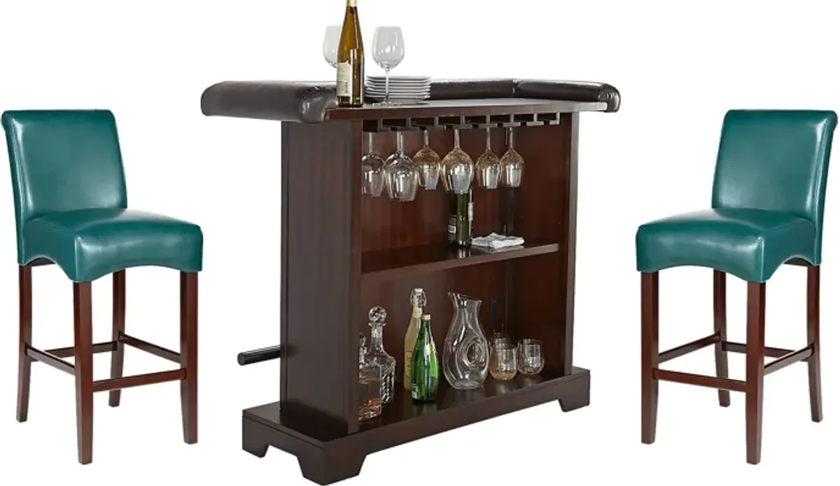 Galeno Cherry 3 Pc Bar Set with Aqua Barstools