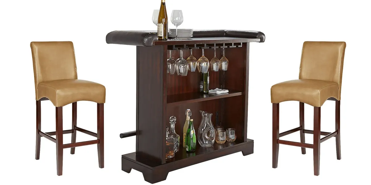 Galeno Cherry 3 Pc Bar Set with Tan Barstools