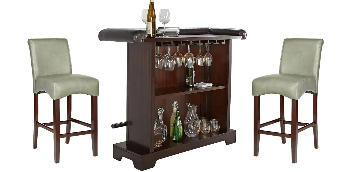 Galeno Cherry 3 Pc Bar Set with Green Barstools