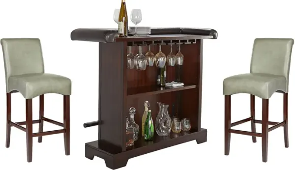Galeno Cherry 3 Pc Bar Set with Green Barstools