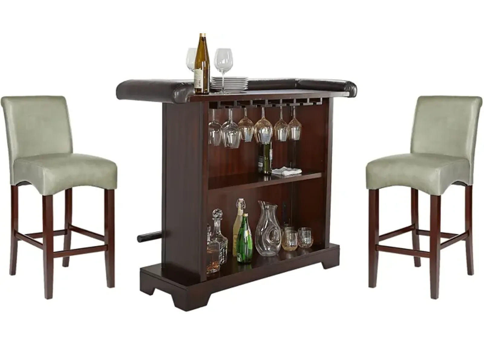 Galeno Cherry 3 Pc Bar Set with Green Barstools