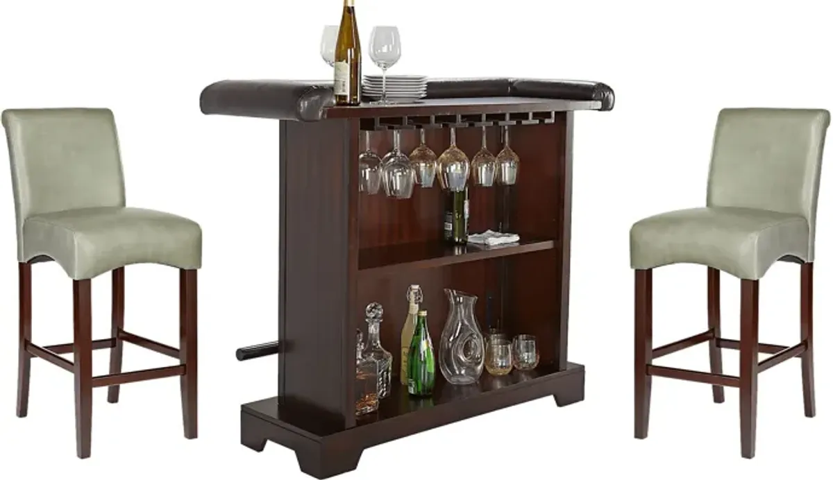 Galeno Cherry 3 Pc Bar Set with Green Barstools