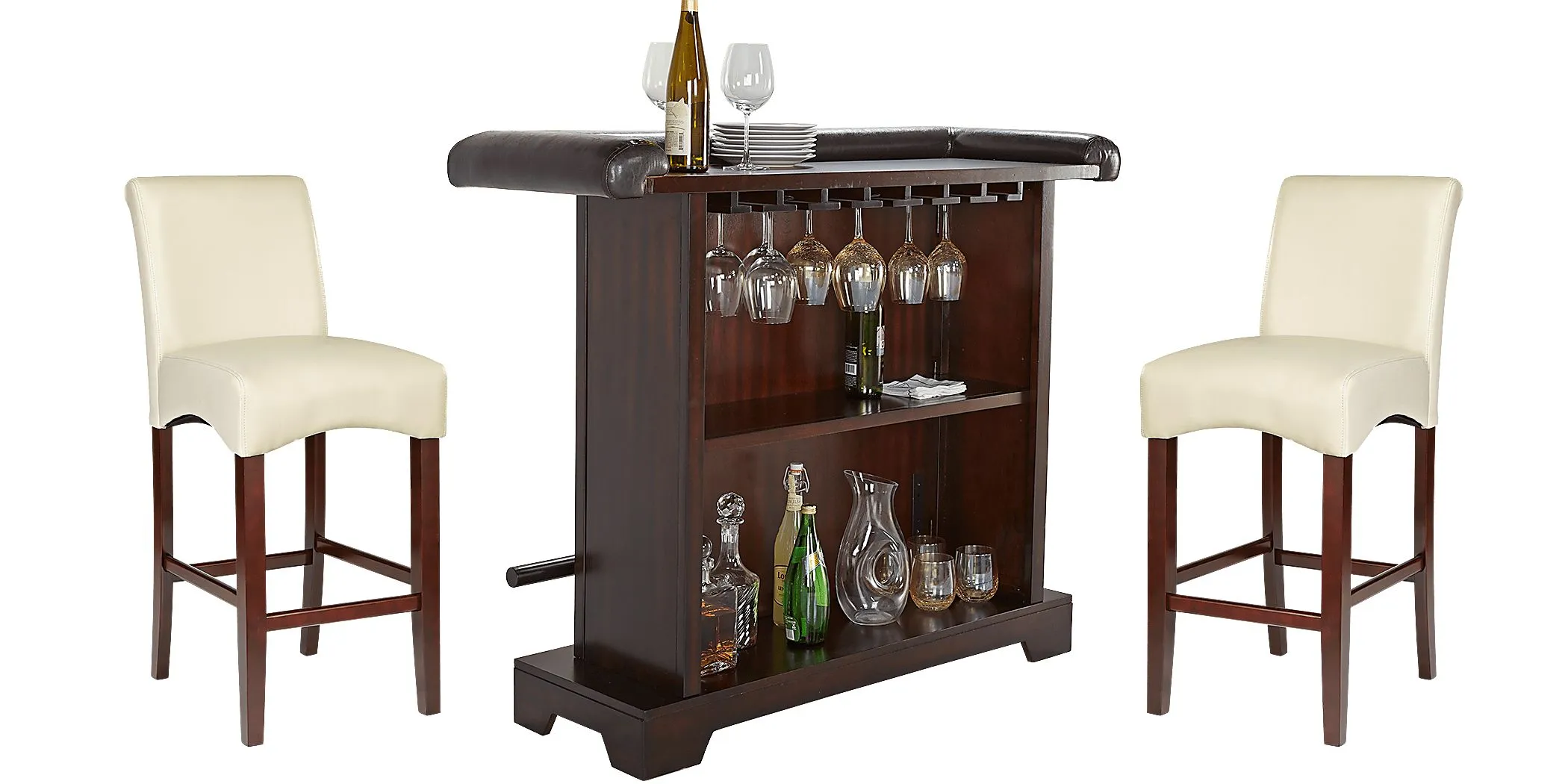 Galeno Cherry 3 Pc Bar Set with Ivory Barstools