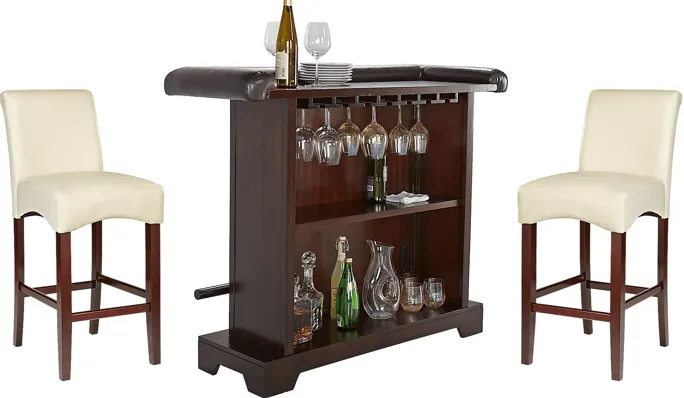 Galeno Cherry 3 Pc Bar Set with Ivory Barstools