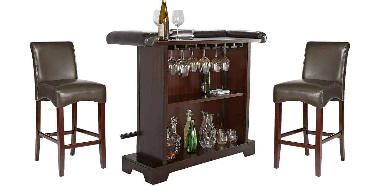 Galeno Cherry 3 Pc Bar Set with Charcoal Barstools