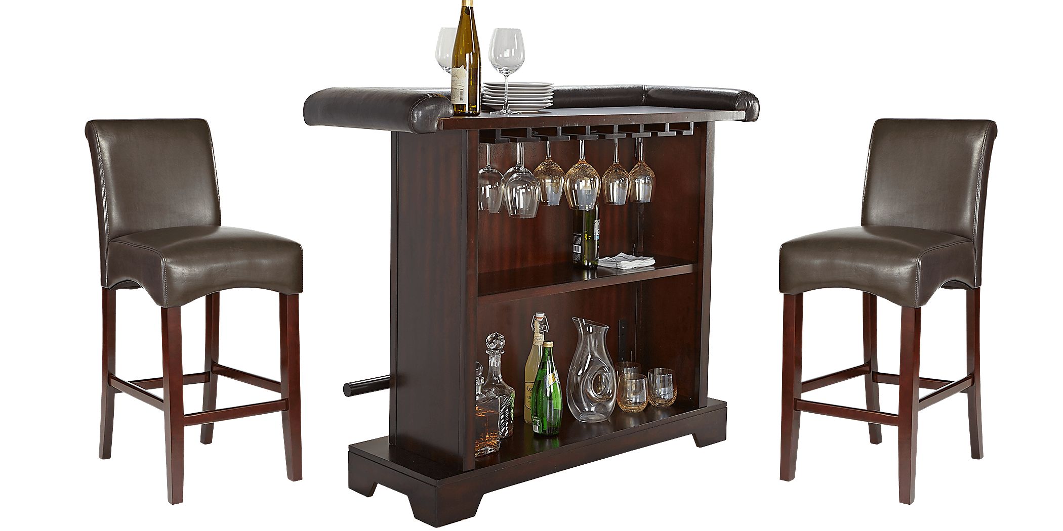 Galeno Cherry 3 Pc Bar Set with Charcoal Barstools