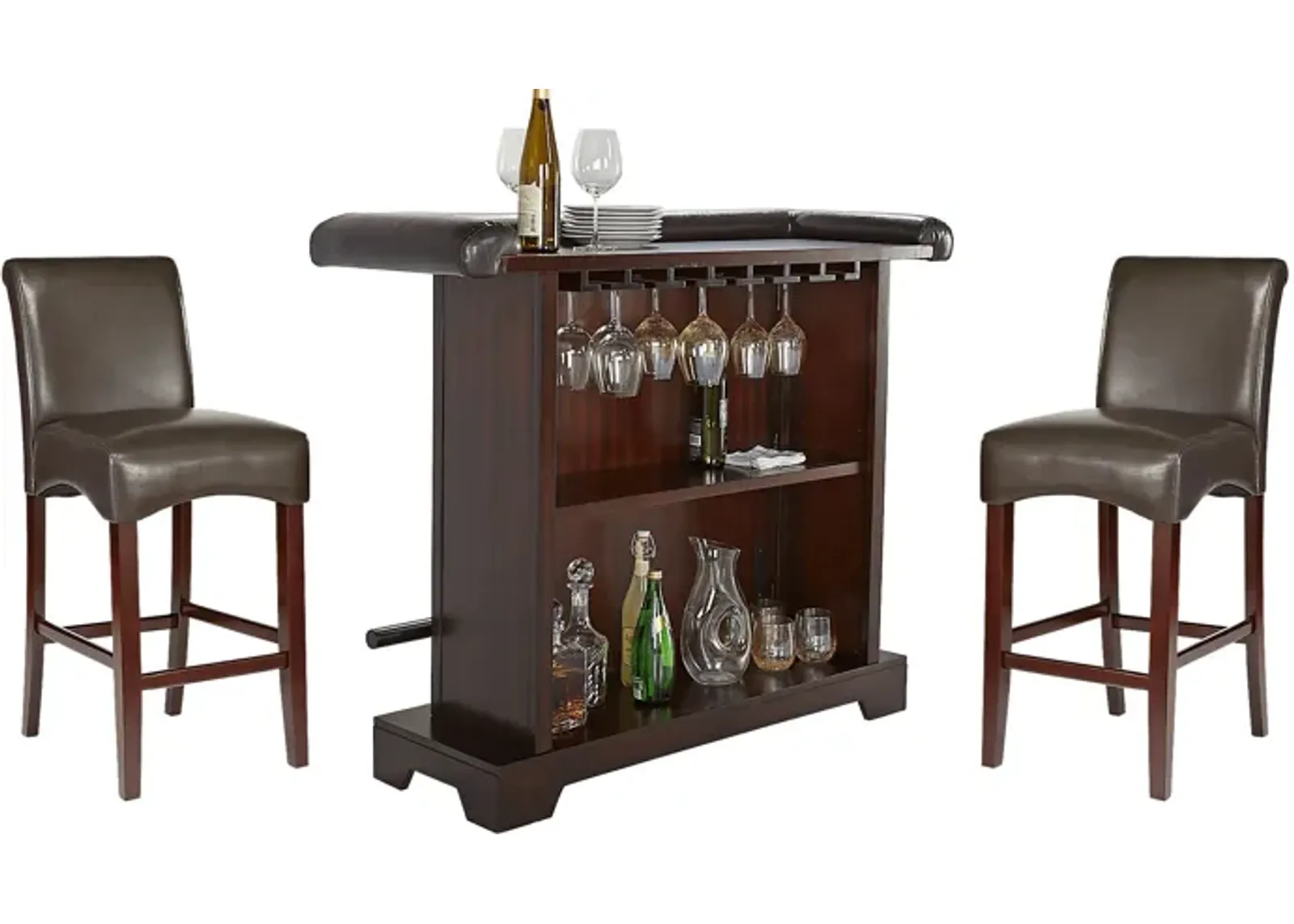 Galeno Cherry 3 Pc Bar Set with Charcoal Barstools