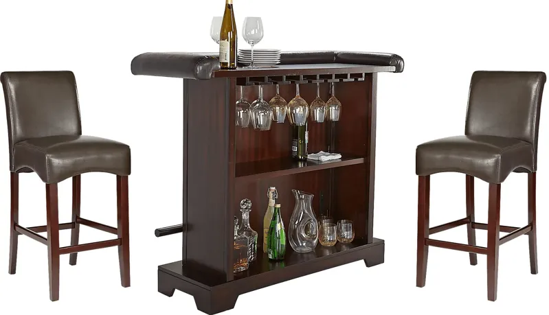 Galeno Cherry 3 Pc Bar Set with Charcoal Barstools