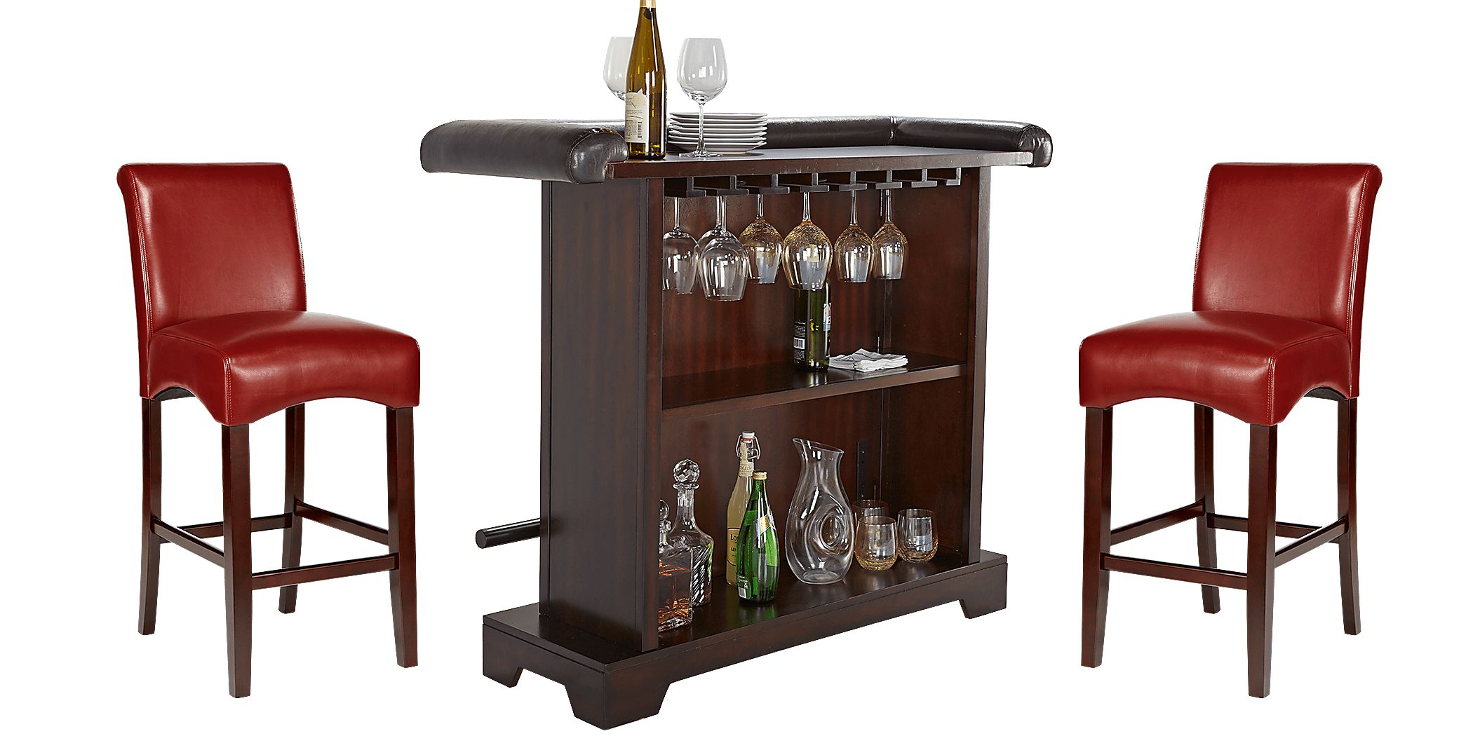 Galeno Cherry 3 Pc Bar Set with Red Barstools