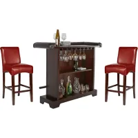 Galeno Cherry 3 Pc Bar Set with Red Barstools