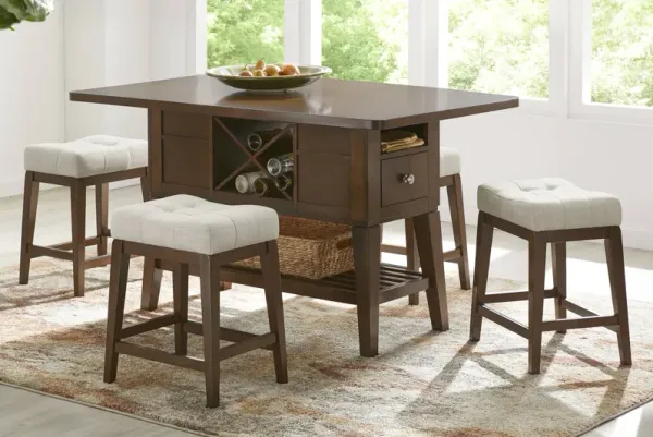 Walstead Place Brown 5 Pc Counter Height Dining Room with Beige Kyoto Stools
