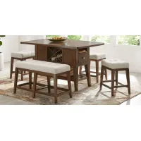 Walstead Place Brown 6 Pc Counter Height Dining Room with Beige Bench and Kyoto Stools