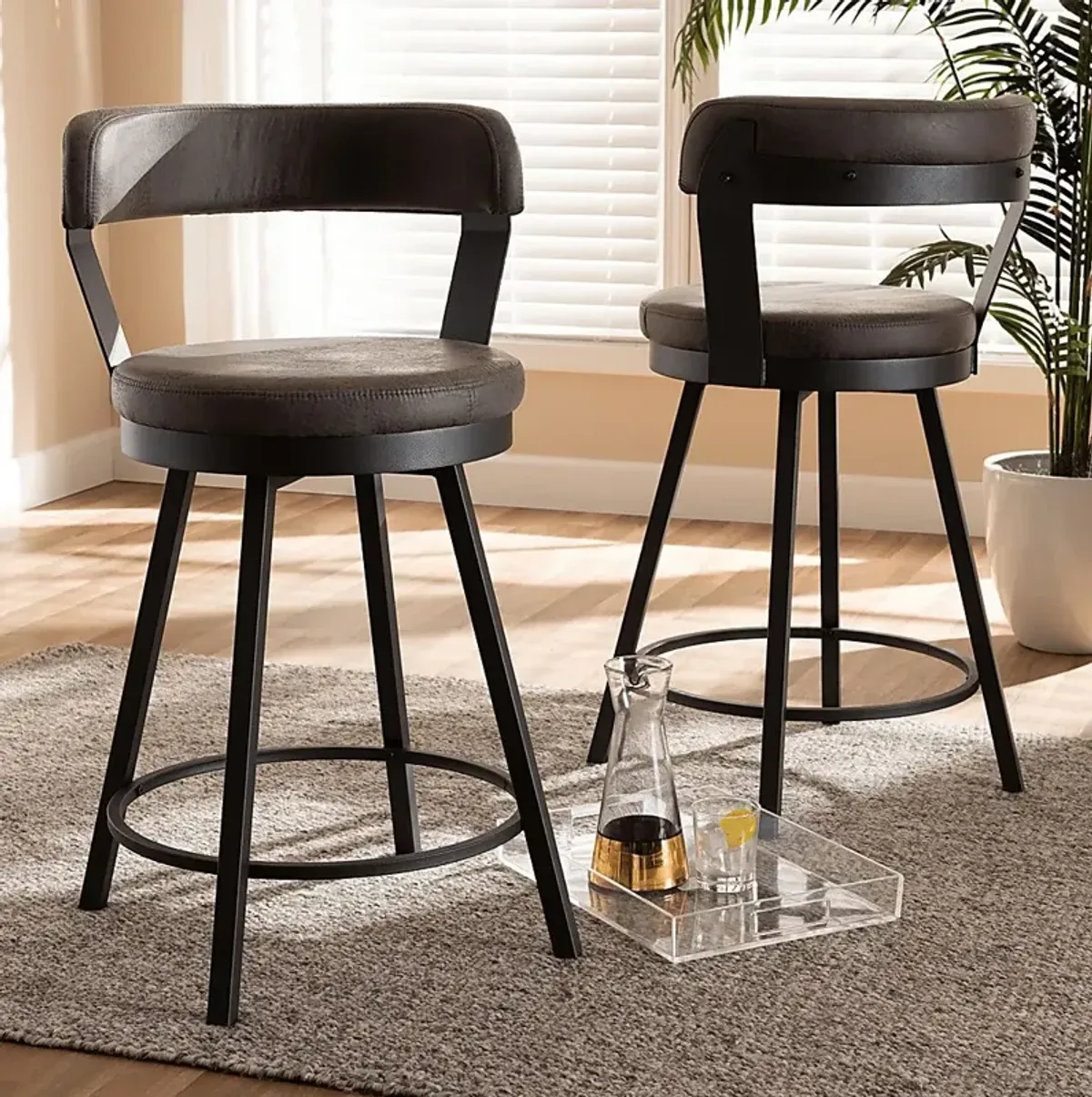 Summerglen Gray Bar Height Stool, Set of 2