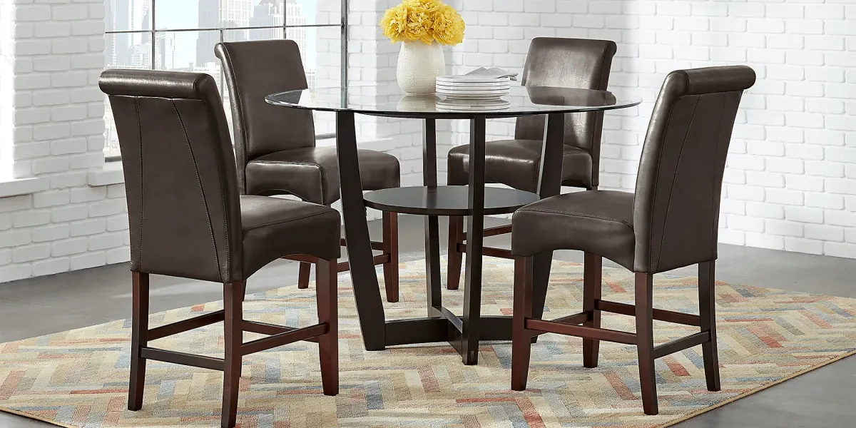 Ciara Espresso 5 Pc 48" Counter Height Dining Set with Brown Stools