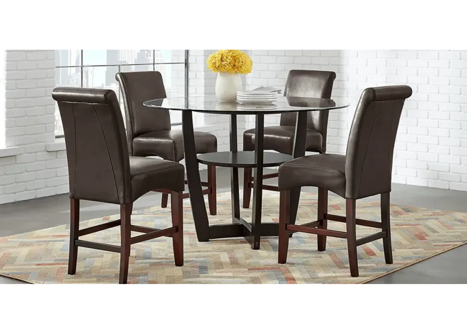 Ciara Espresso 5 Pc 48" Counter Height Dining Set with Brown Stools