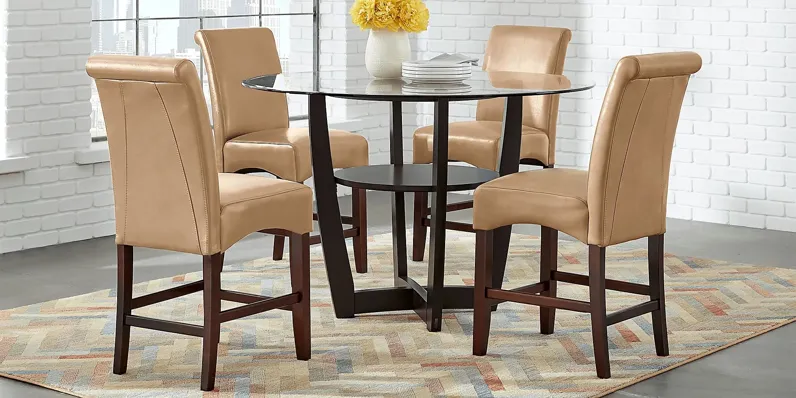 Ciara Espresso 5 Pc 48" Counter Height Dining Set with Tan Stools
