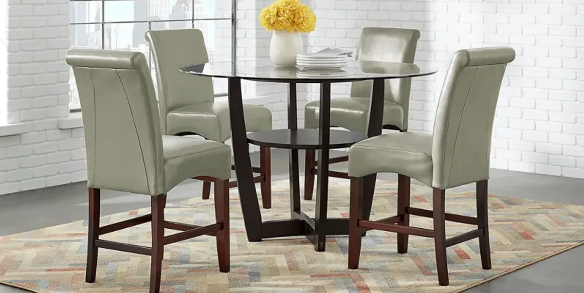 Ciara Espresso 5 Pc 48" Counter Height Dining Set with Green Stools