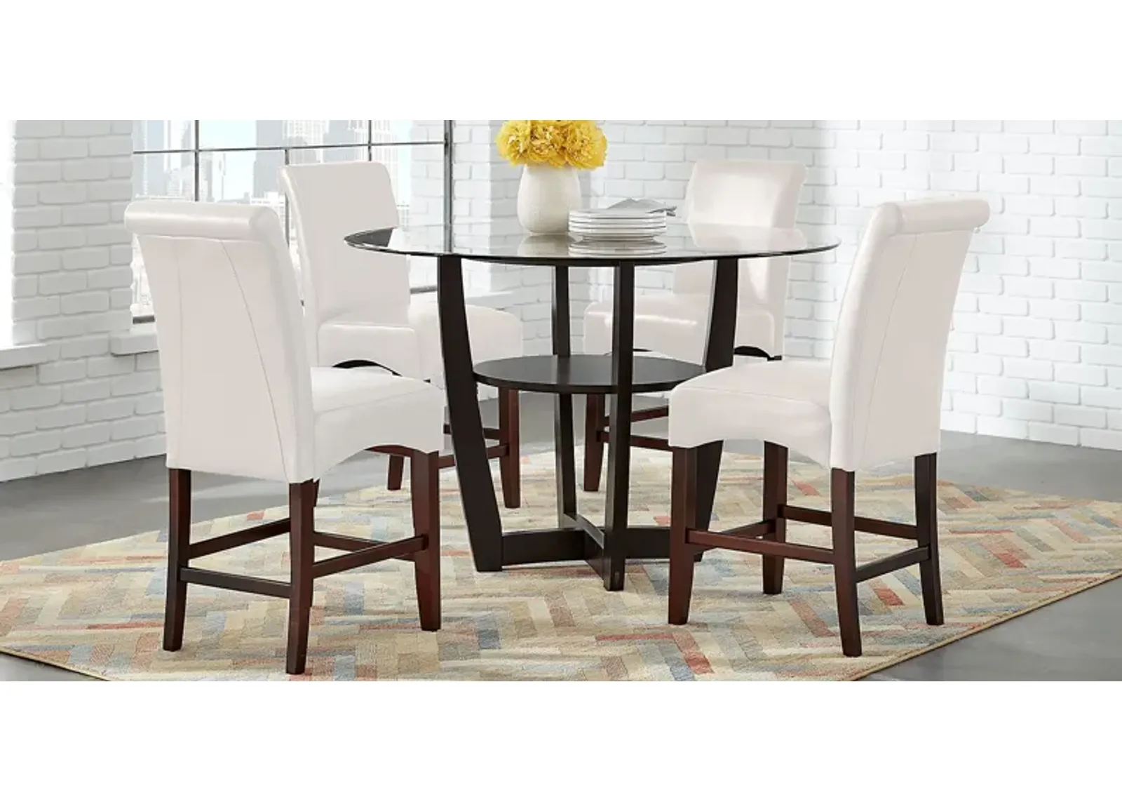 Ciara Espresso 5 Pc 48"" Counter Height Dining Set with Ivory Stools