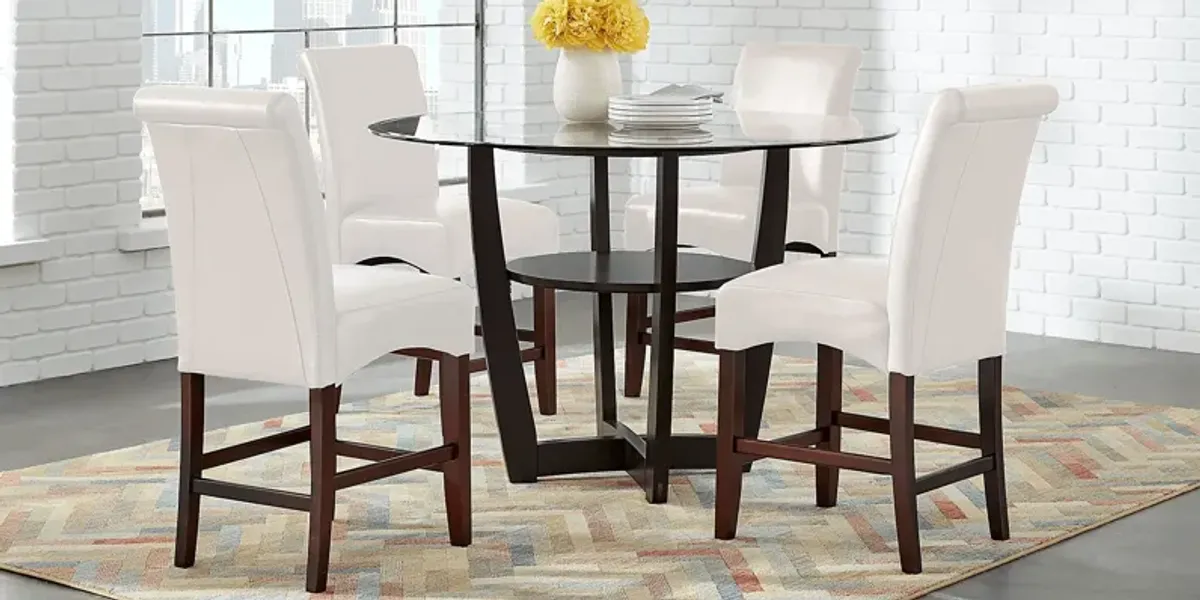 Ciara Espresso 5 Pc 48"" Counter Height Dining Set with Ivory Stools