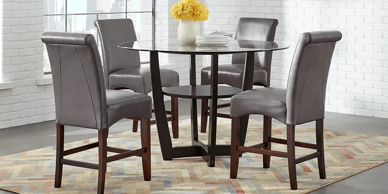 Ciara Espresso 5 Pc 48"" Counter Height Dining Set with Charcoal Stools