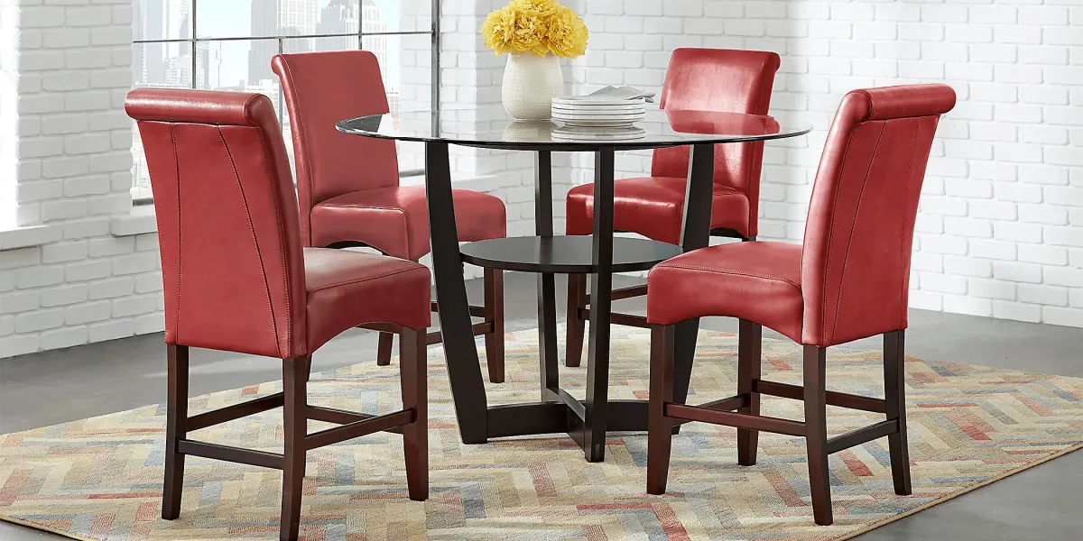 Ciara Espresso 5 Pc 48" Counter Height Dining Set with Red Stools