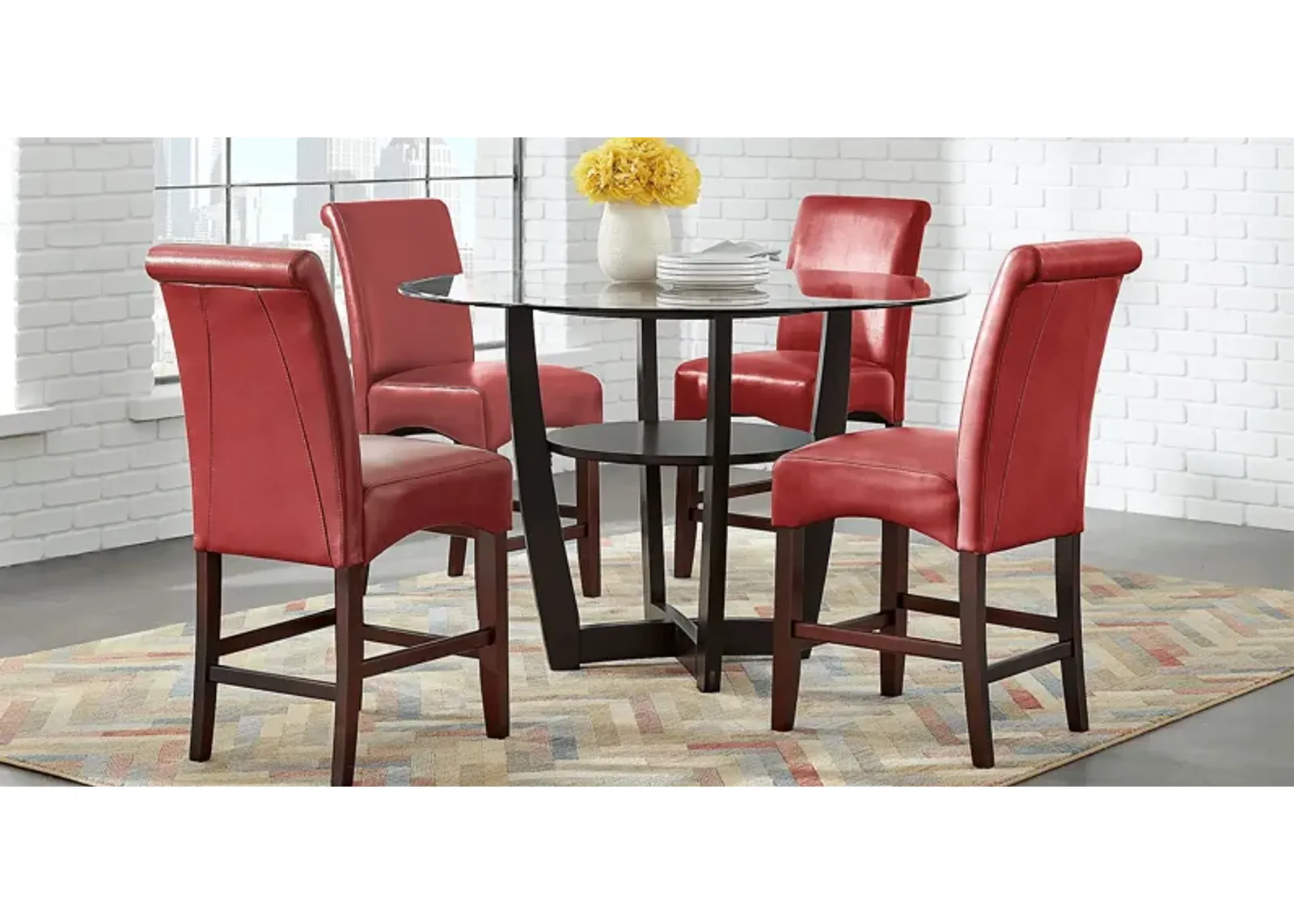 Ciara Espresso 5 Pc 48"" Counter Height Dining Set with Red Stools