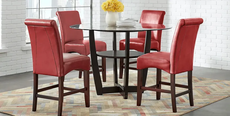 Ciara Espresso 5 Pc 48"" Counter Height Dining Set with Red Stools