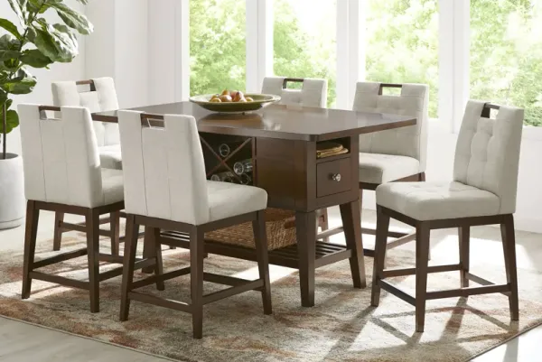 Walstead Place Brown 5 Pc Counter Height Dining Room with Beige Barstools