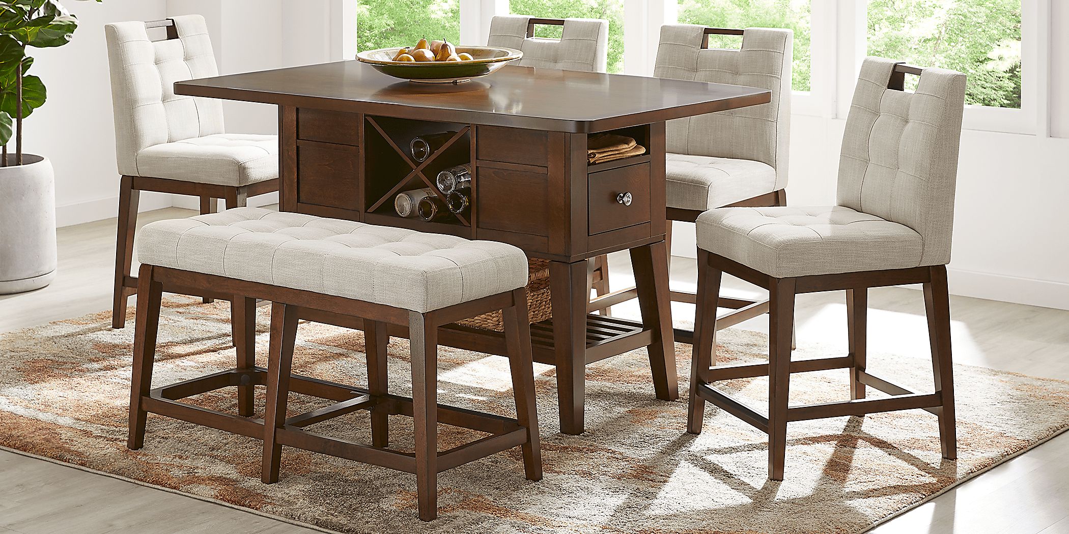 Walstead Place Brown 6 Pc Counter Height Dining Room with Beige Bench