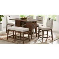 Walstead Place Brown 6 Pc Counter Height Dining Room with Beige Bench and Barstools