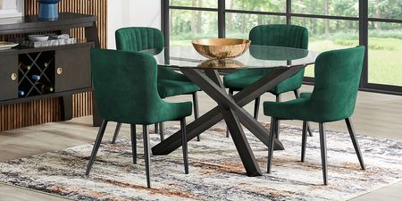Hollybrooke Black 5 Pc Round Dining Room with Emerald Chairs
