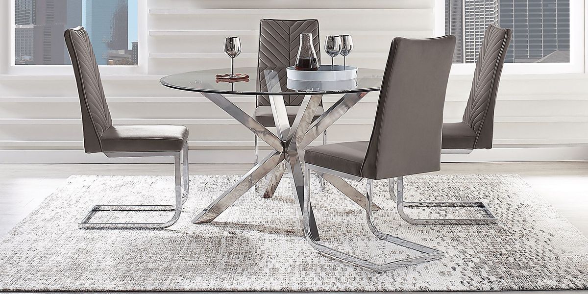 Linton Park Silver 5 Pc Round Dining Set with Charcoal Chairs