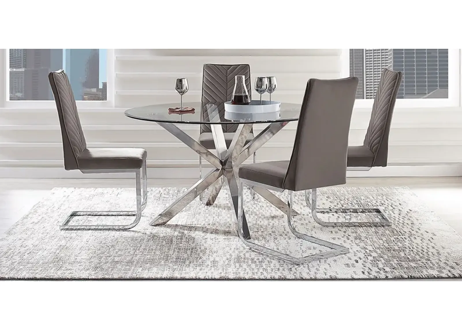 Linton Park Silver 5 Pc Round Dining Set with Charcoal Chairs