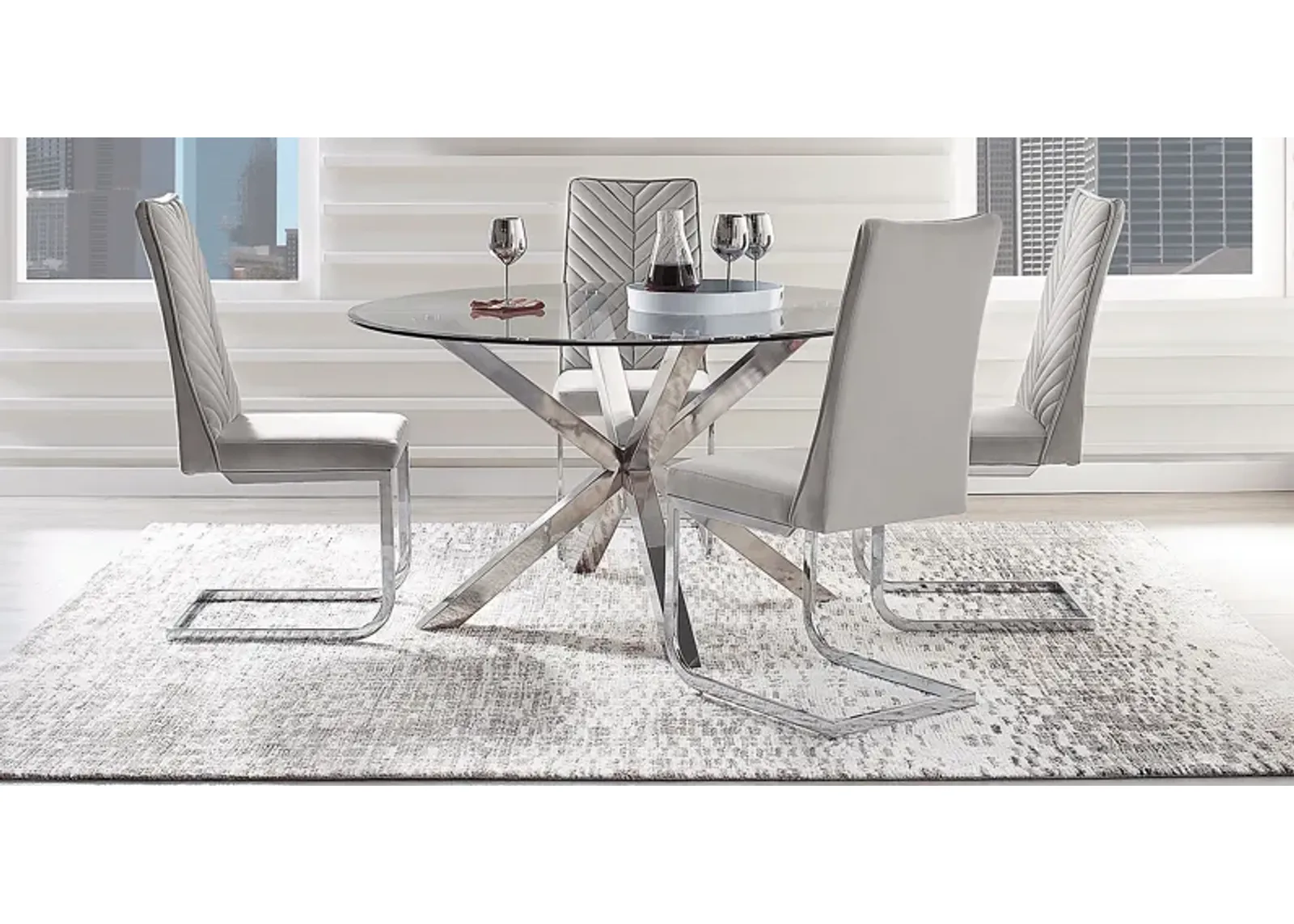 Linton Park Silver 5 Pc Round Dining Set with Gray Chairs