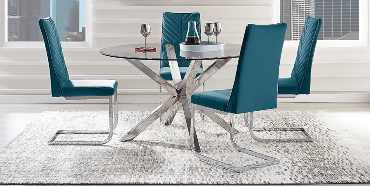 Linton Park Silver 5 Pc Round Dining Set with Blue Chairs