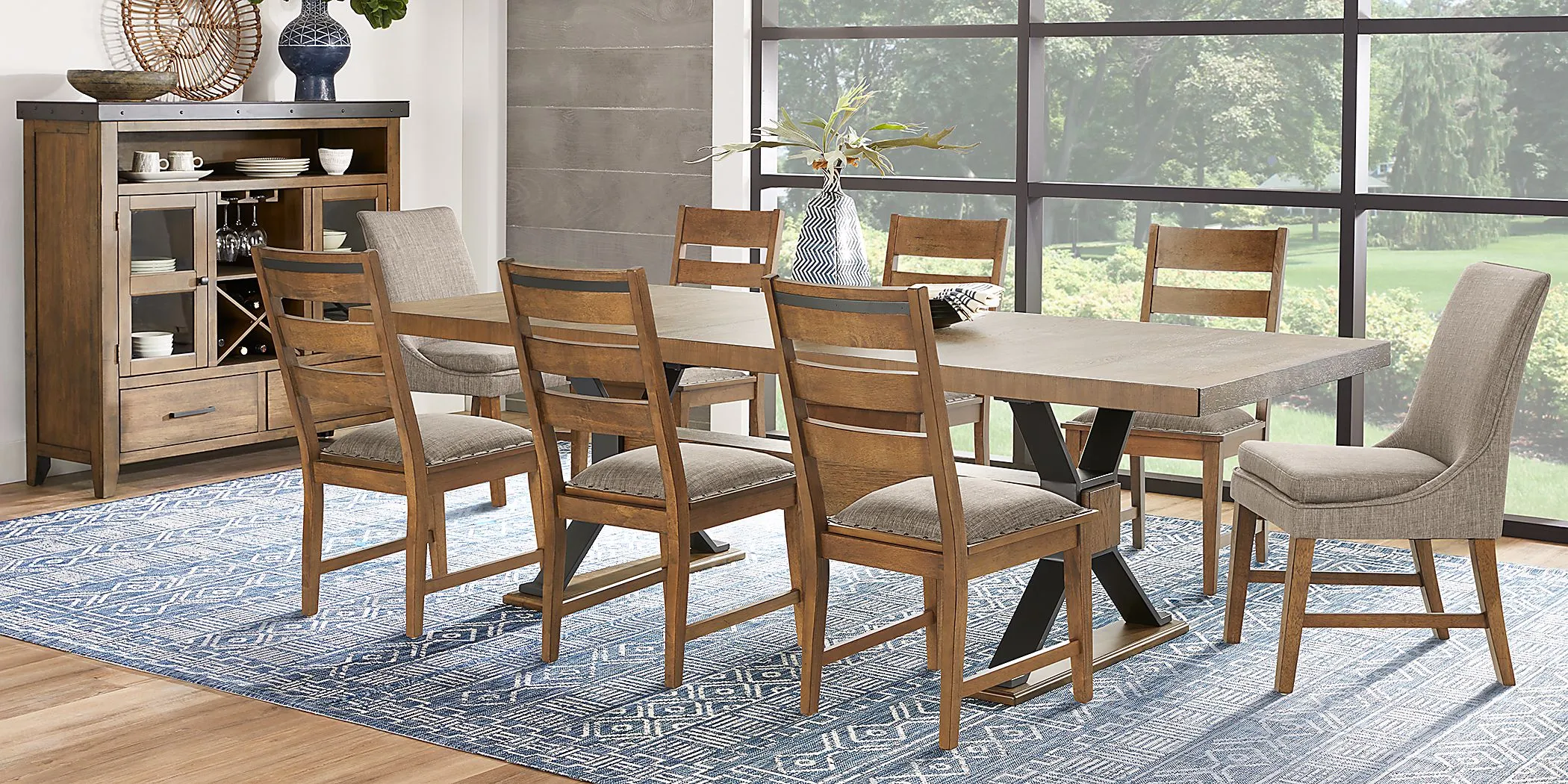 Hazelnut Woods Brown 9 Pc Dining Room with Ladder Back Chairs