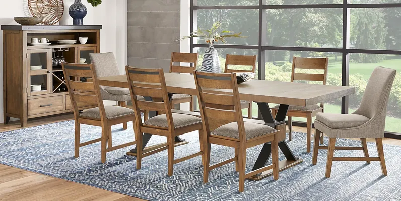 Hazelnut Woods Brown 9 Pc Dining Room with Ladder Back Chairs