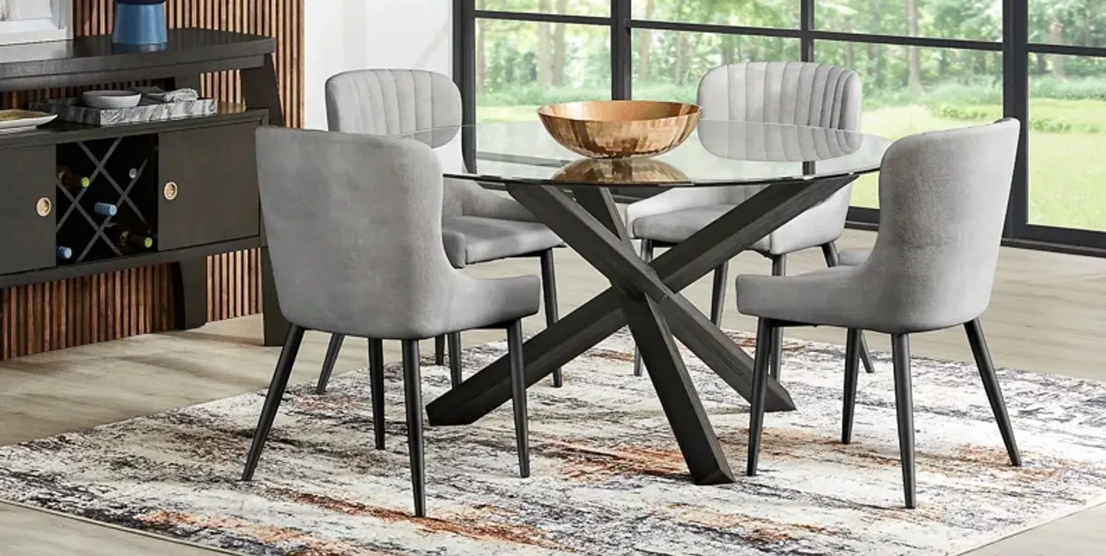 Hollybrooke Black 5 Pc Round Dining Room with Gray Chairs