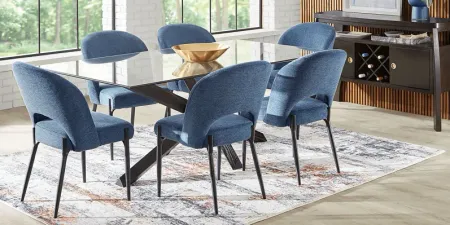 Hollybrooke Black 5 Pc Dining Room with Blue Chairs