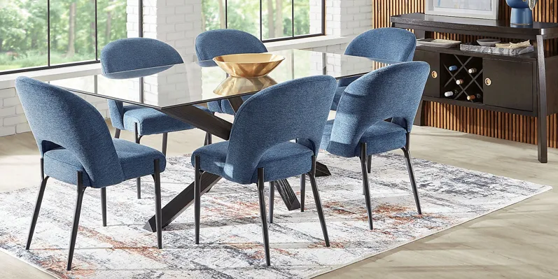 Hollybrooke Black 5 Pc Dining Room with Blue Chairs