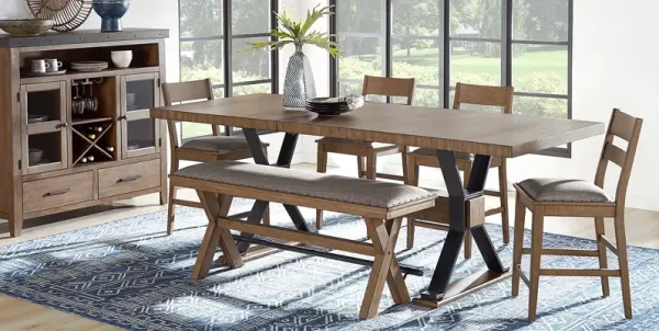 Hazelnut Woods Brown 6 Pc Counter Height Dining Room with Ladder Back Stools and Bench