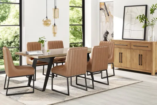 Grand Falls Brown 7 Pc Dining Room with Trenton Camel Side Chairs
