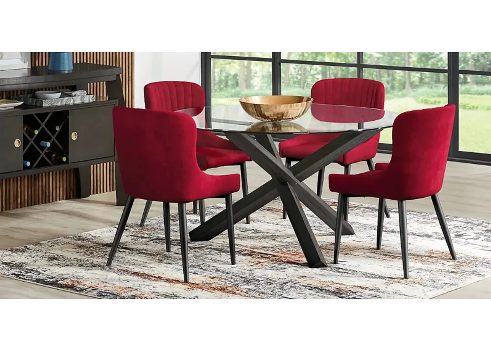 Hollybrooke Black 5 Pc Round Dining Room with Bordeaux Chairs