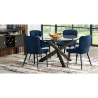 Hollybrooke Black 5 Pc Round Dining Room with Indigo Chairs