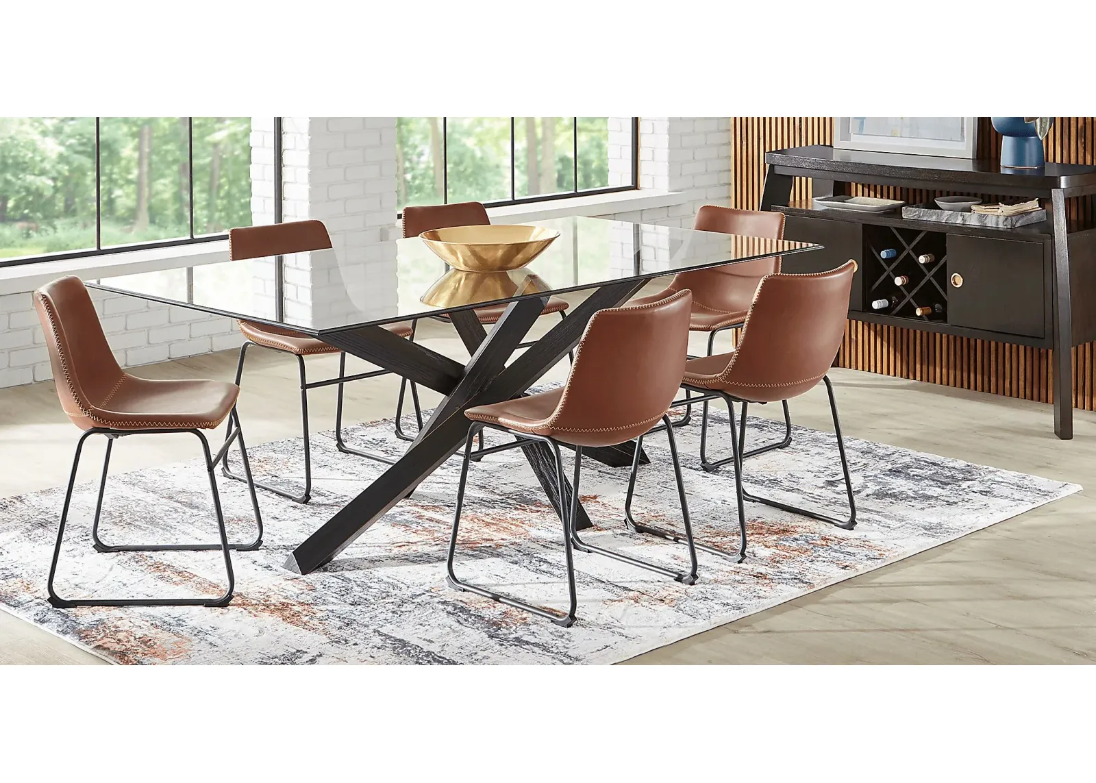 Hollybrooke Black 5 Pc Dining Room with Brown Chairs