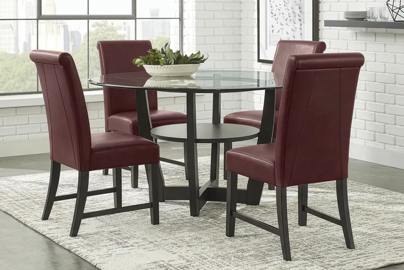 Ciara Espresso 5 Pc 48" Round Dining Room with Burgundy Chairs