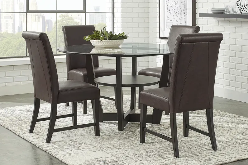Ciara Espresso 5 Pc Round Dining Room with Chocolate Chairs