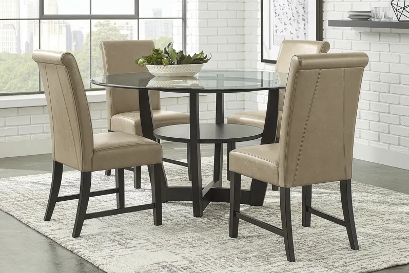 Ciara Espresso 5 Pc 48" Round Dining Room with Champagne Chairs