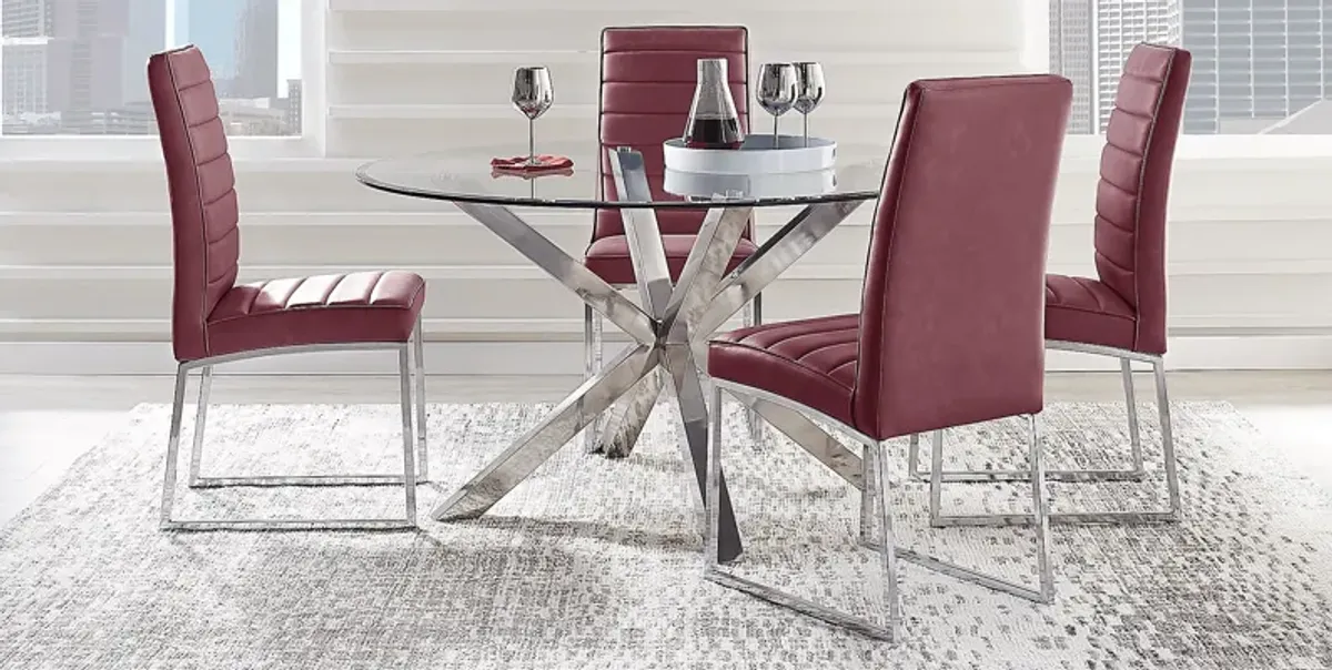 Linton Park Silver 5 Pc Round Dining Set with Bordeaux Chairs