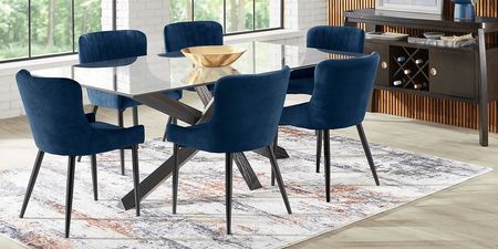 Hollybrooke Black 5 Pc Dining Room with Navy Chairs